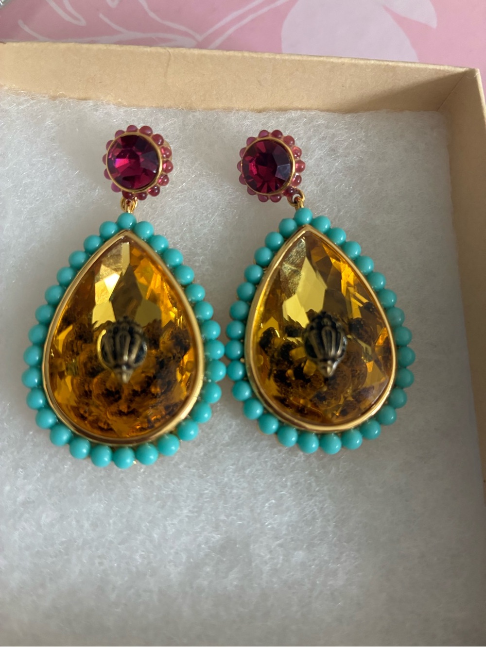 Kurt Geiger Turquoise, Amber & Pink Teardrop Earrings